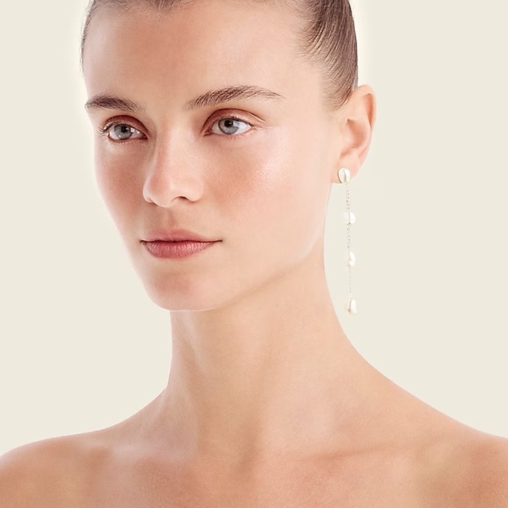 NWT J. Crew Tri-Drop Freshwater Pearl Earrings - Picture 3 of 3